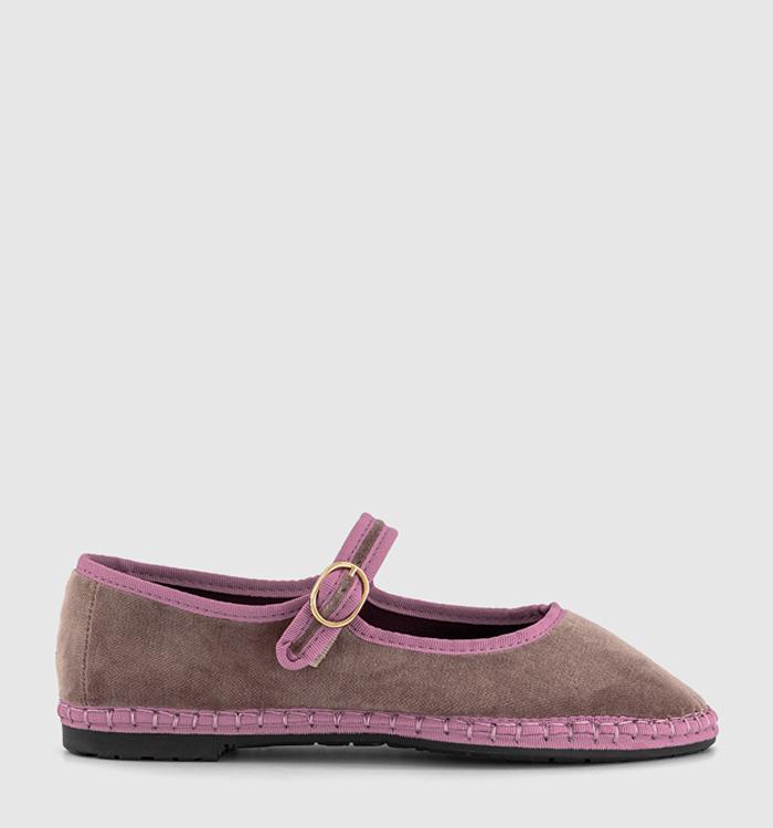 Flabelus Mary Jane Shoes Grey And Pink Velvet