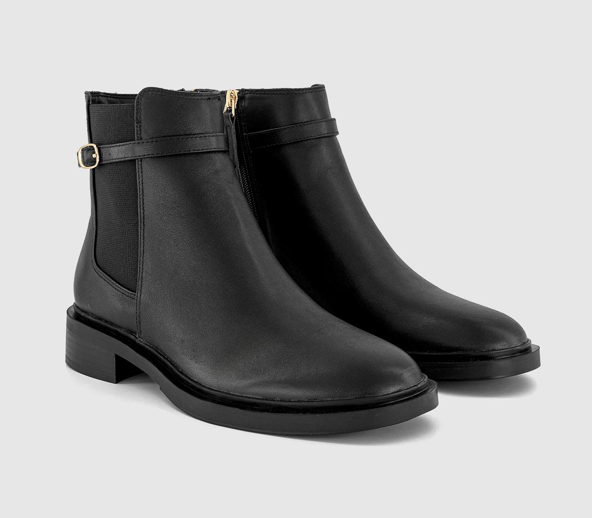 OFFICEAllie Buckle Strap Ankle Chelsea Boots OFFICEAllie Buckle Strap Ankle Chelsea BootsBlack Leather