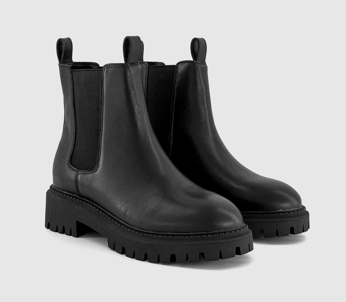OFFICEAggie Cleat Sole Chunky Chelsea Boots OFFICEAggie Cleat Sole Chunky Chelsea BootsBlack Leather