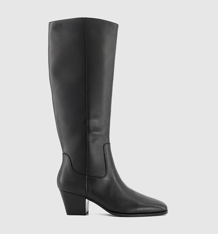 OFFICE Karter Western Heel Knee High Boots Black Leather