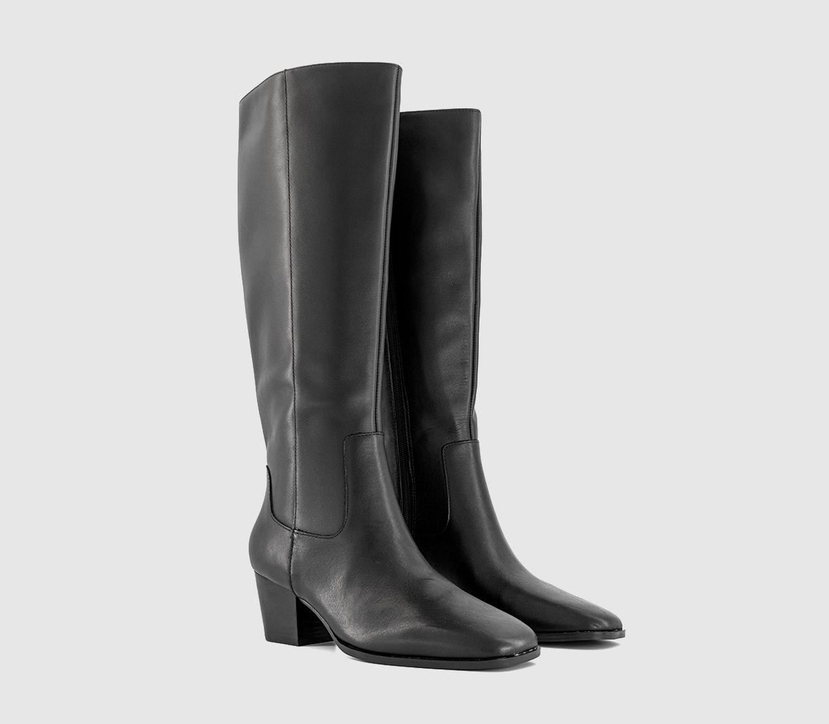 OFFICEKarter Western Heel Knee High Boots OFFICEKarter Western Heel Knee High BootsBlack Leather