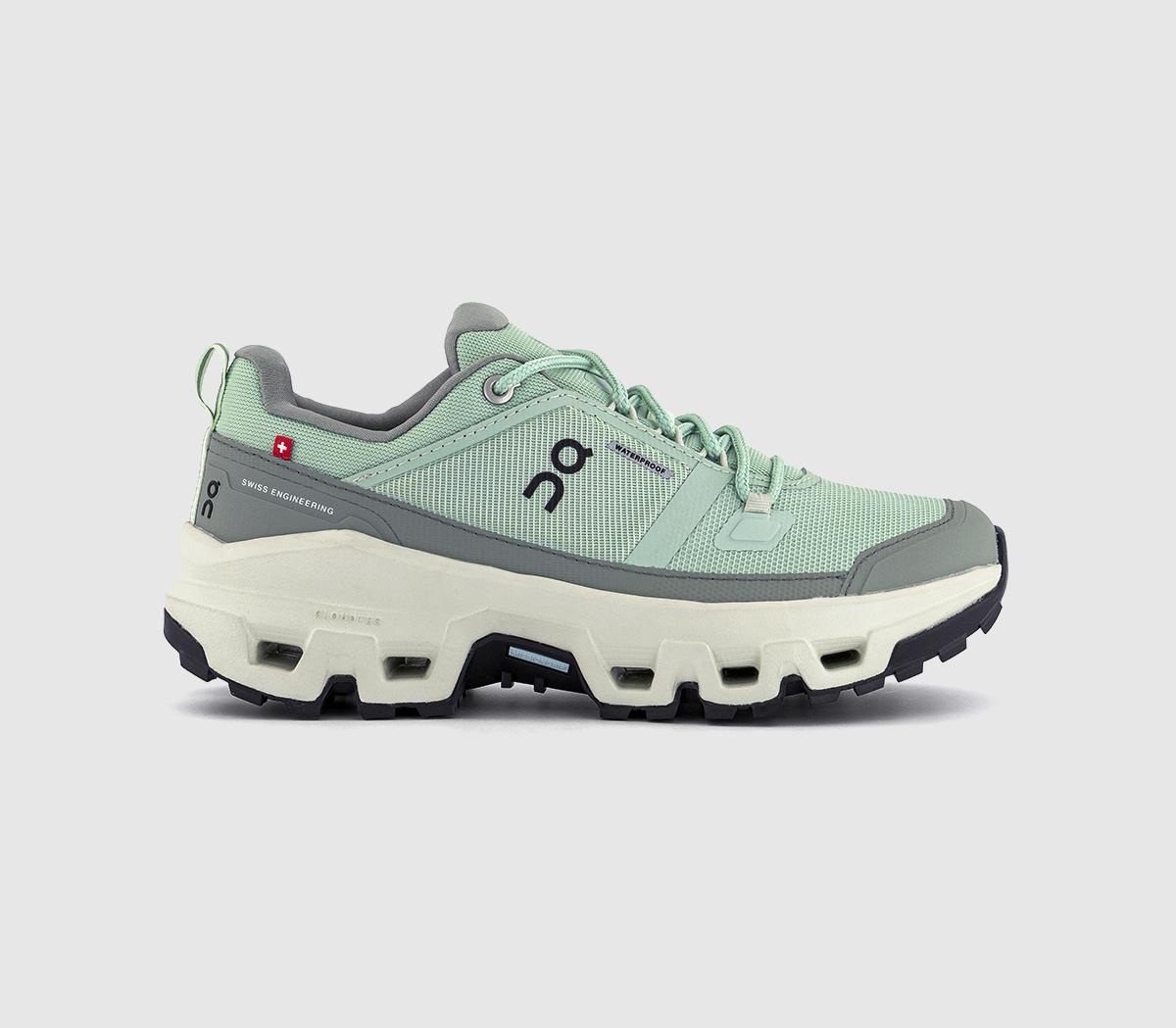 On Running Girls Cloudrock Low Waterproof Trainers Mineral Aloe F In White, 5