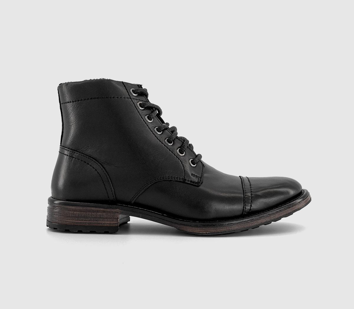 OFFICE Mens Beyond Borg Lined Lace Up Boots Black Leather, 6