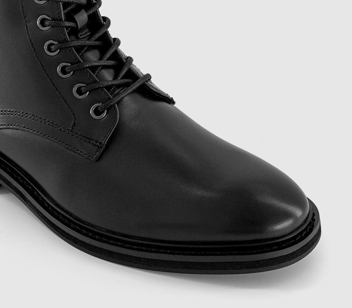 OFFICE Bidding Smart Plain Toe Lace Up Boots Black Leather - Men’s Boots