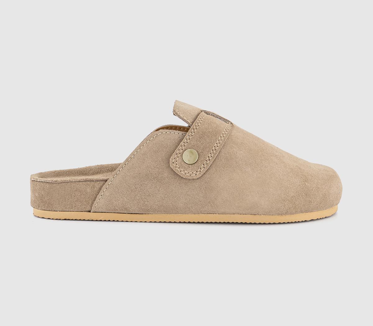 OFFICESolar Buckle Detail Slip On Men's Clogs  Taupe Suede