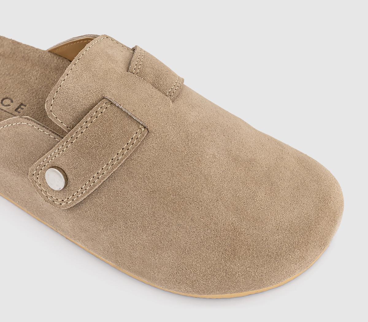 OFFICEStar Buckle Detail Slip On Clogs OFFICEStar Buckle Detail Slip On ClogsTaupe Suede