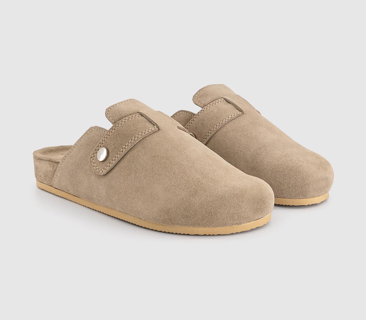 OFFICEStar Buckle Detail Slip On Clogs OFFICEStar Buckle Detail Slip On ClogsTaupe Suede