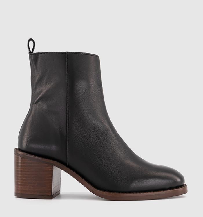 OFFICE Alison Block Heel Ankle Boots Black Leather
