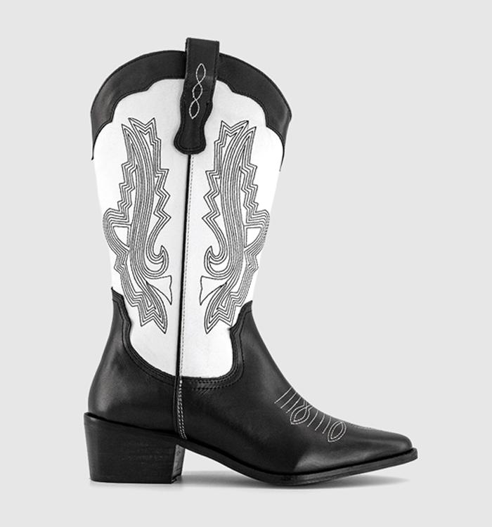 OFFICE Kactus Cowboy Western Boots Black Mix Leather