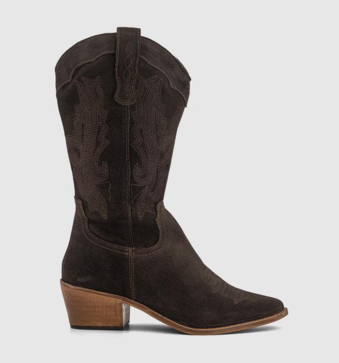 OFFICE Kactus Cowboy Western Boots Brown Suede