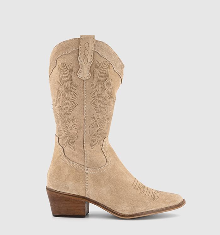 OFFICE Kactus Cowboy Western Boots Beige Suede