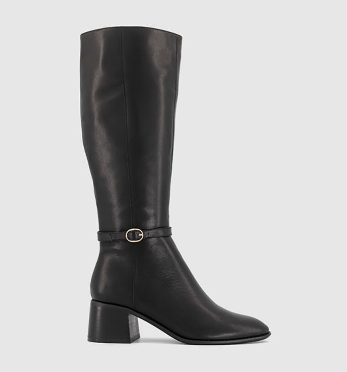 OFFICE Kapri Heeled Knee High Riding Boots Black Leather