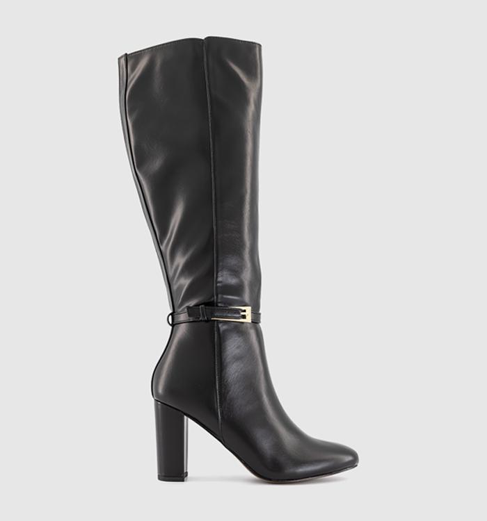 OFFICE Kannon Buckle Detail Heeled Knee Boots Black Pu