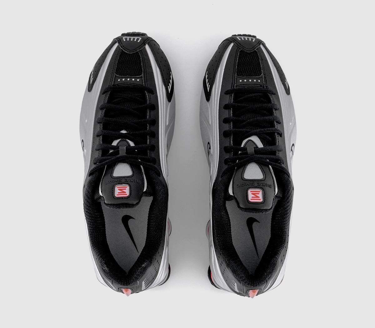 NikeNike Shox R4 TrainersBlack Metallic Silver Max Orange