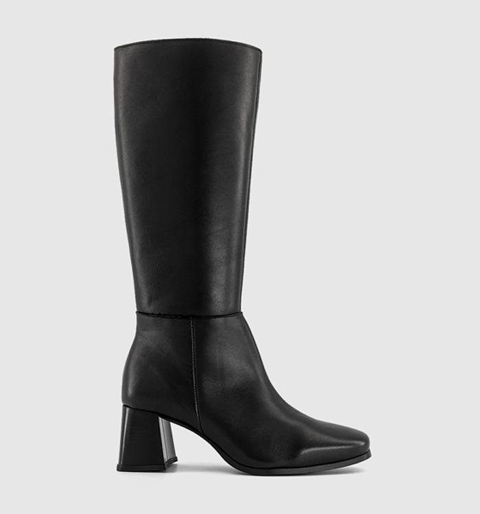 OFFICE Krista Block Heel Knee High Boots Black Leather