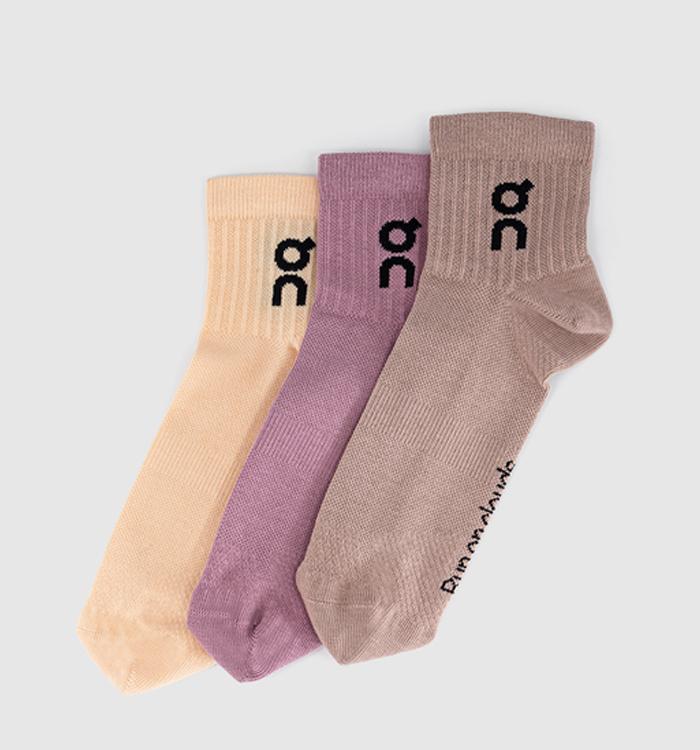 On Logo Socks Mid 3 Pack Sherbet Rhodonite