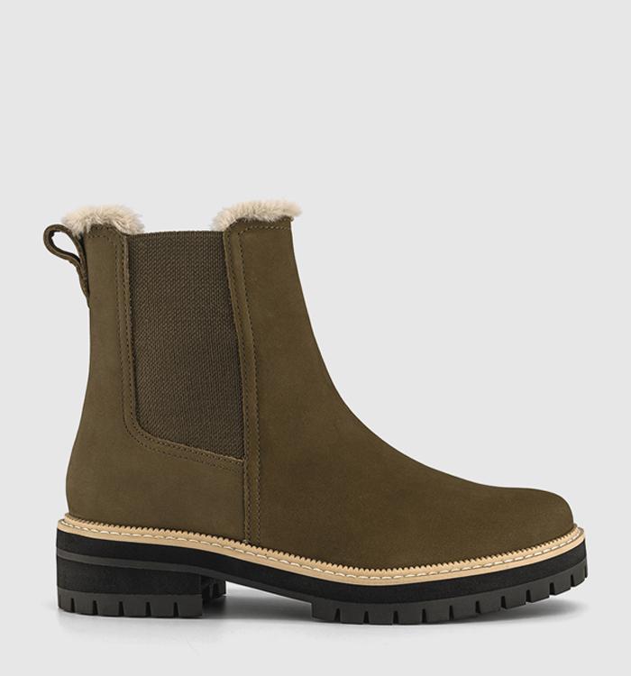 TOMS Bennet Chelsea Faux Fur Lined Boots Olive