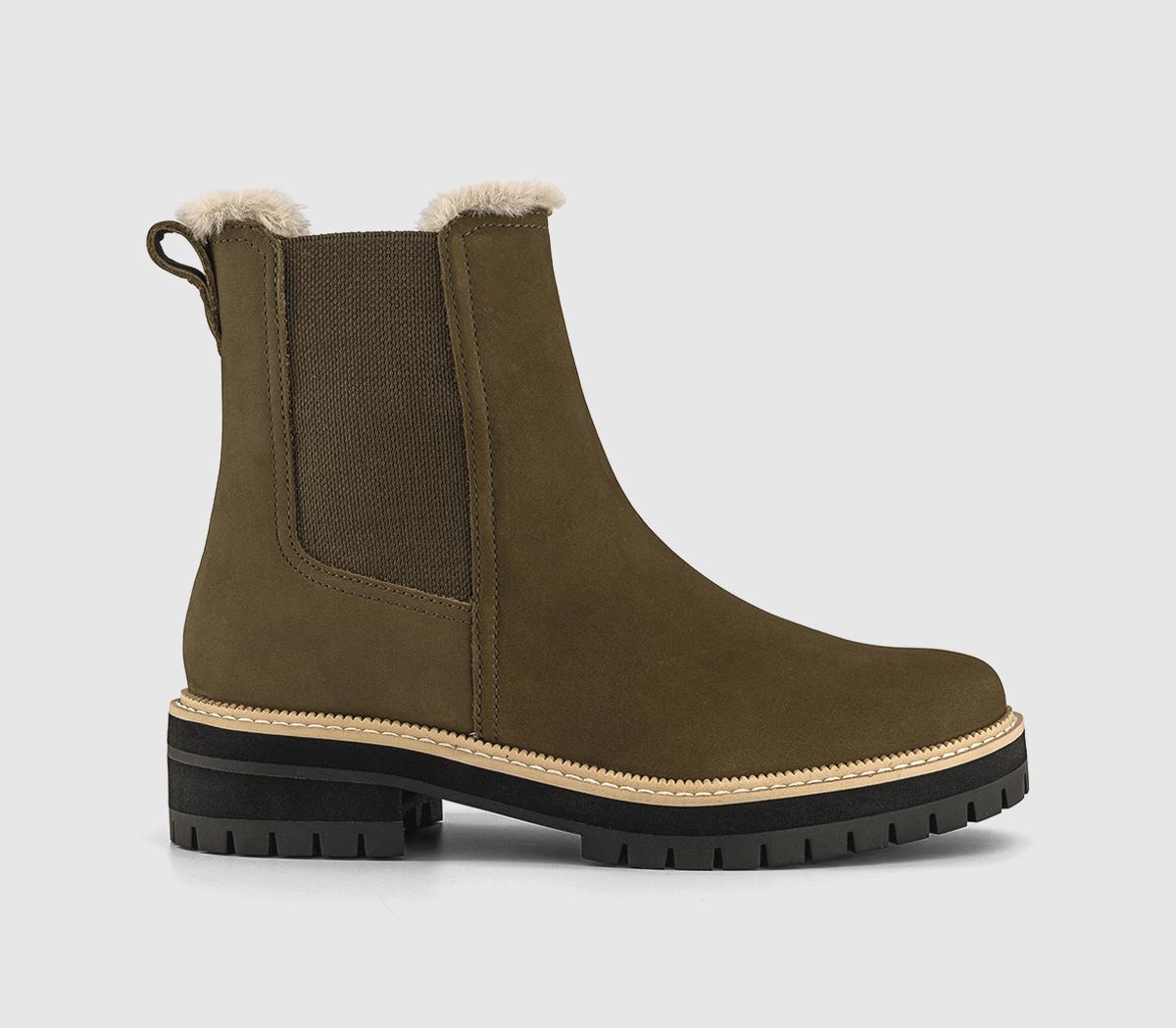 Toms Bennet Chelsea Faux Fur Lined Boots Olive  Green in Women's Size 7, Office Shoes