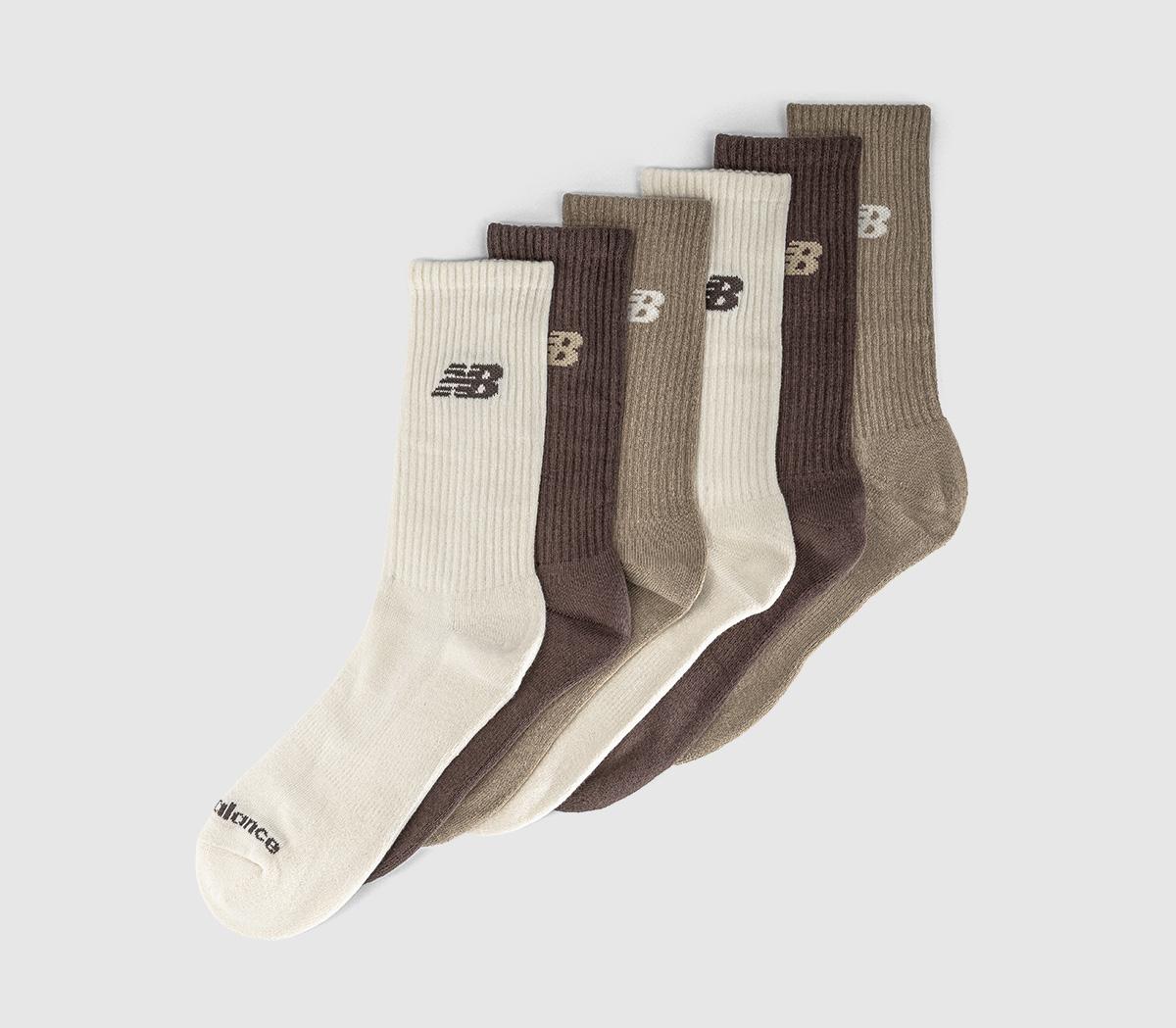 New Balance Socks Socks Nb Everyday Crew 6 Pack Socks Oat Sea Salt  Brown in  Size S, Offspring