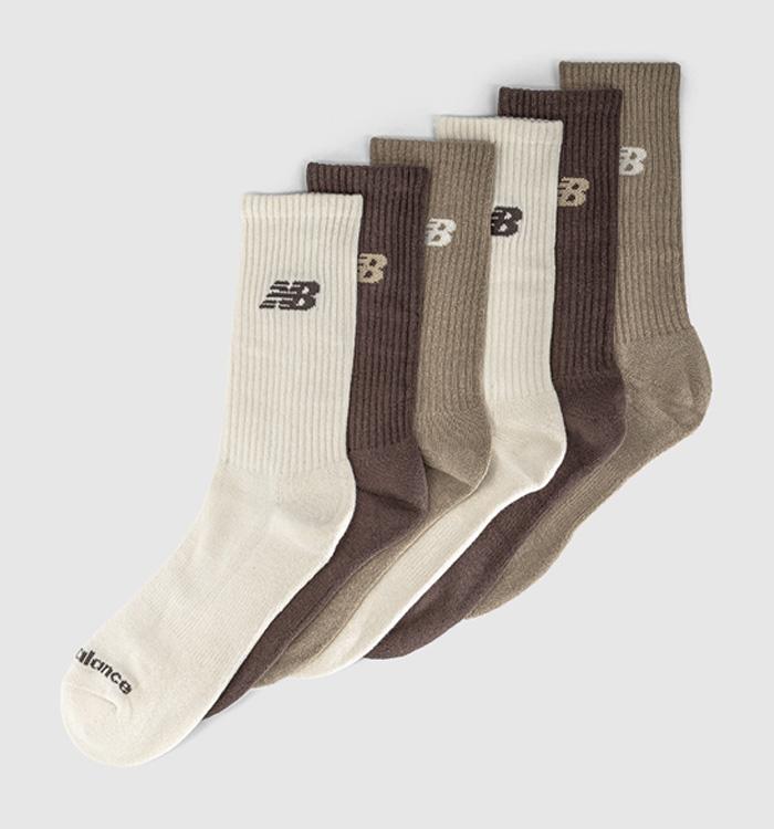 New Balance Socks NB Everyday Crew 6 Pack Socks Brown Oat Sea Salt