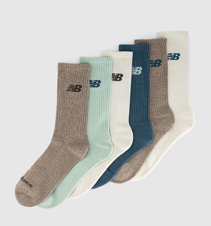 New Balance Socks NB Everyday Crew 6 Pack Socks Teal Stoneware Sea Salt Jade