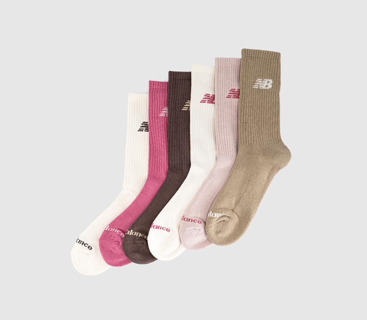 New Balance SocksNB Everyday Crew 6 Pack SocksPink Satin Stone Chocolate