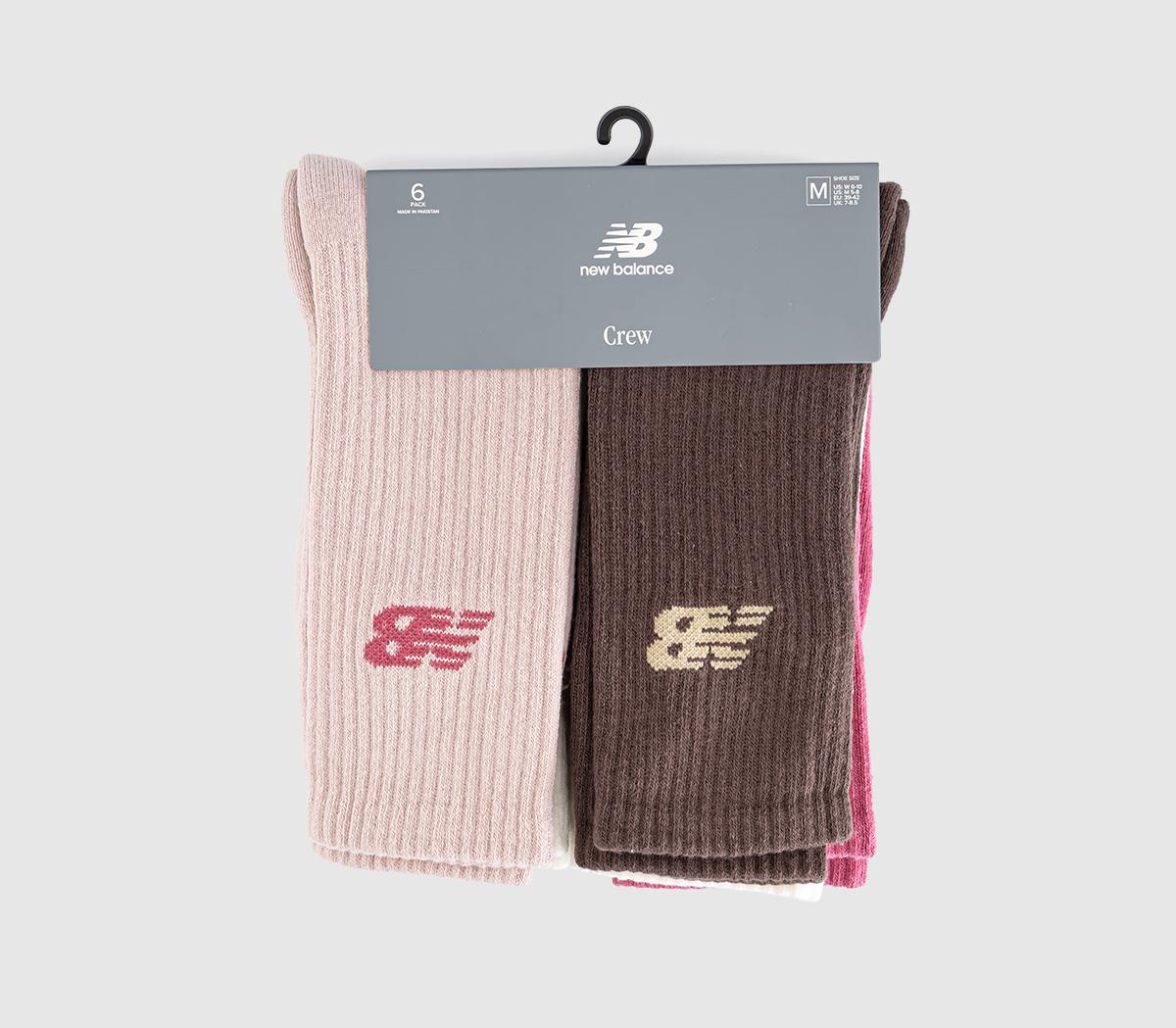 New Balance SocksNB Everyday Crew 6 Pack SocksPink Satin Stone Chocolate