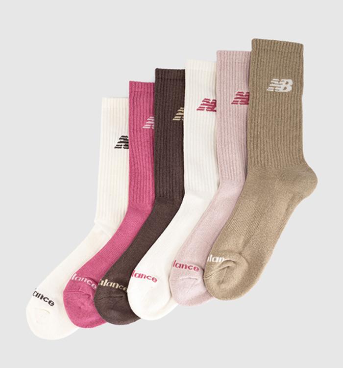 New Balance Socks NB Everyday Crew 6 Pack Socks Pink Satin Stone Chocolate