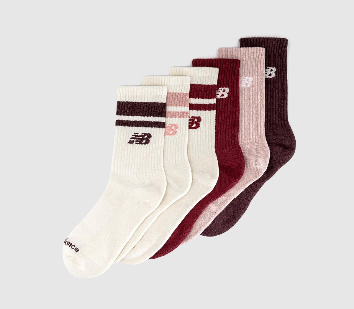 New Balance SocksNb Everyday Crew 6 PackCream Podium Red Pink Chalk Cherry Leather