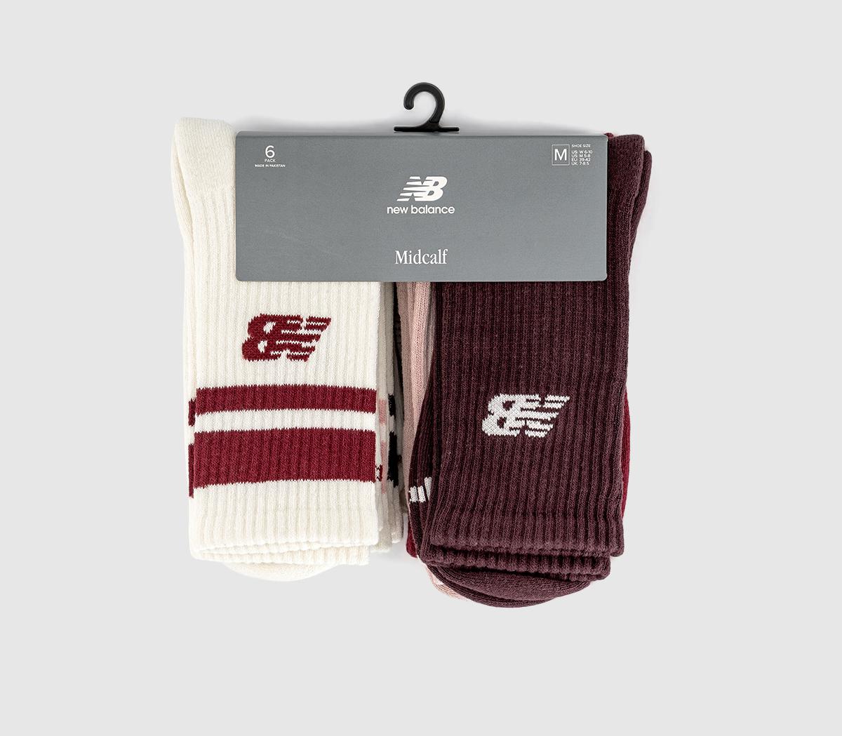 New Balance SocksNb Everyday Crew 6 PackCream Podium Red Pink Chalk Cherry Leather