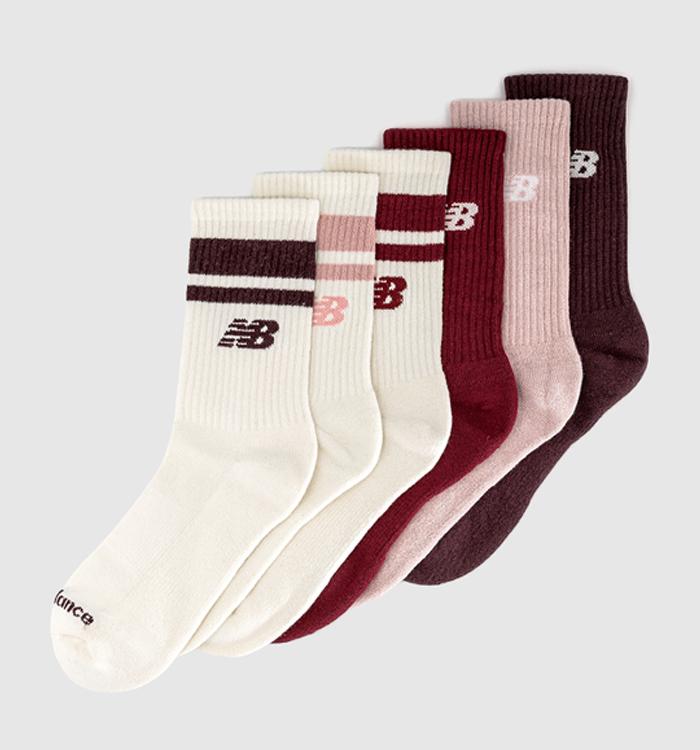 New Balance Socks Nb Everyday Crew 6 Pack Cream Podium Red Pink Chalk Cherry Leather