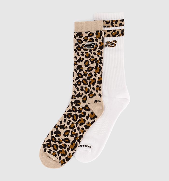 New Balance Socks Patch Logo Crew 2 Pack Socks Leopard White