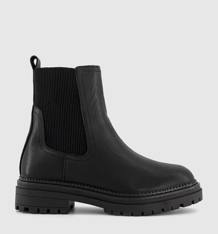 OFFICE Arielle Ribbed Chelsea Boots Black Leather