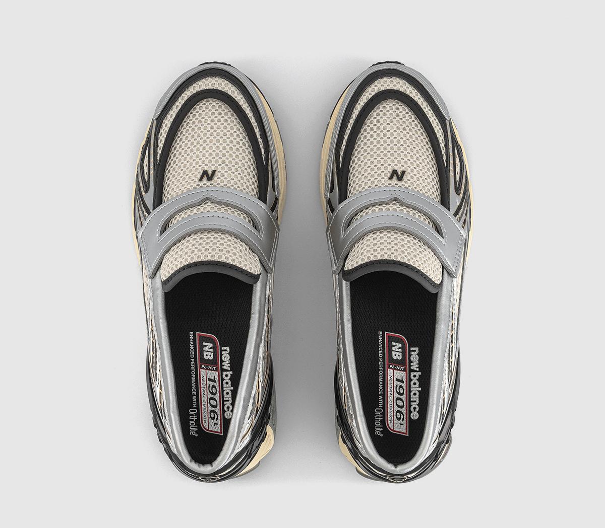 スローガン New Balance 1906 Loafers Silver Metallic Black - Women's Flats