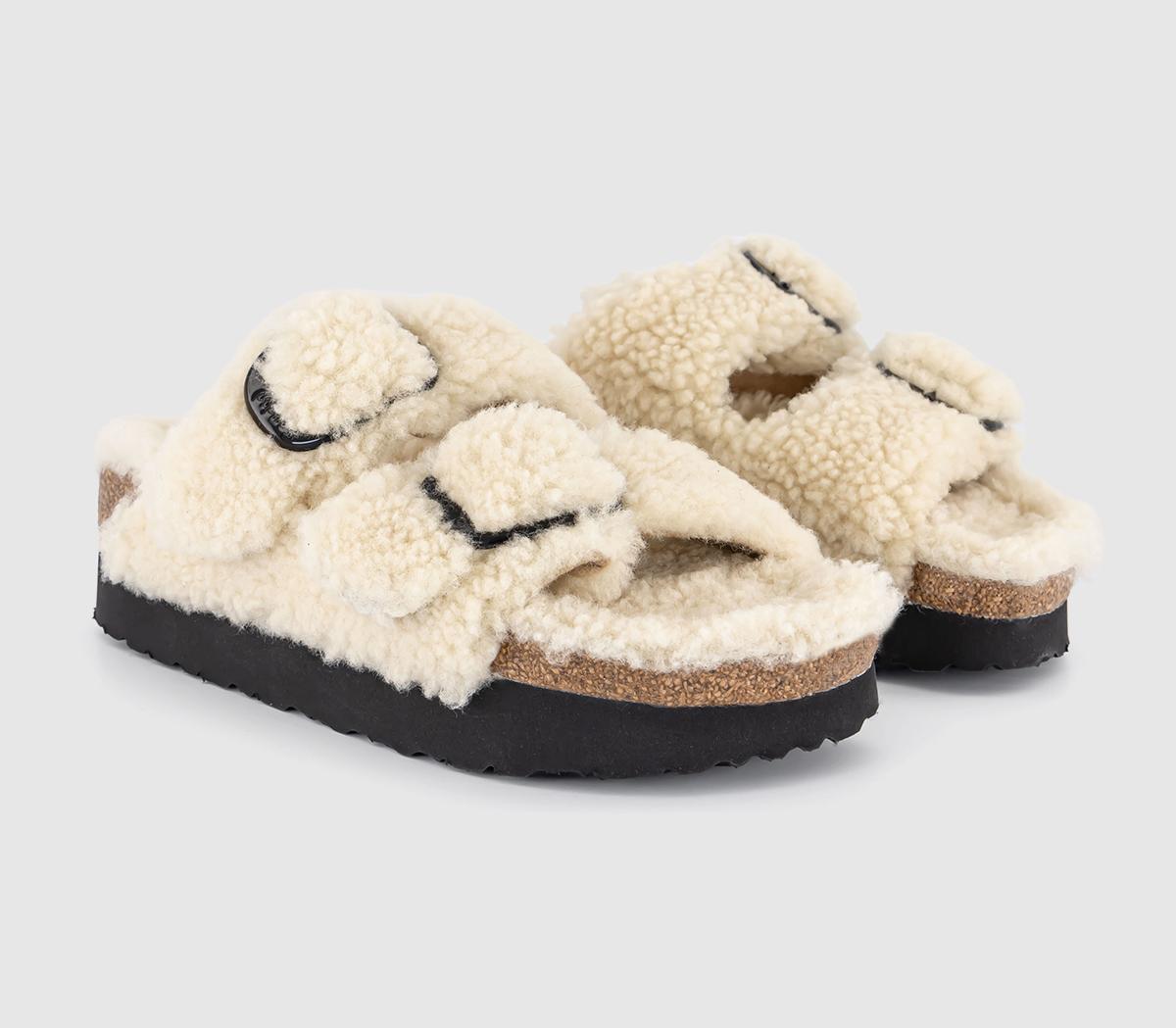 BIRKENSTOCKArizona Big Buckle Platform Fur Sandals BIRKENSTOCKArizona Big Buckle Platform Fur SandalsEggshell