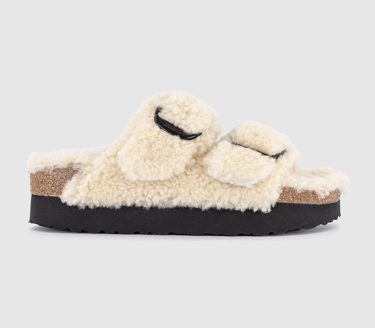 BIRKENSTOCKArizona Big Buckle Platform Fur Sandals BIRKENSTOCKArizona Big Buckle Platform Fur SandalsEggshell