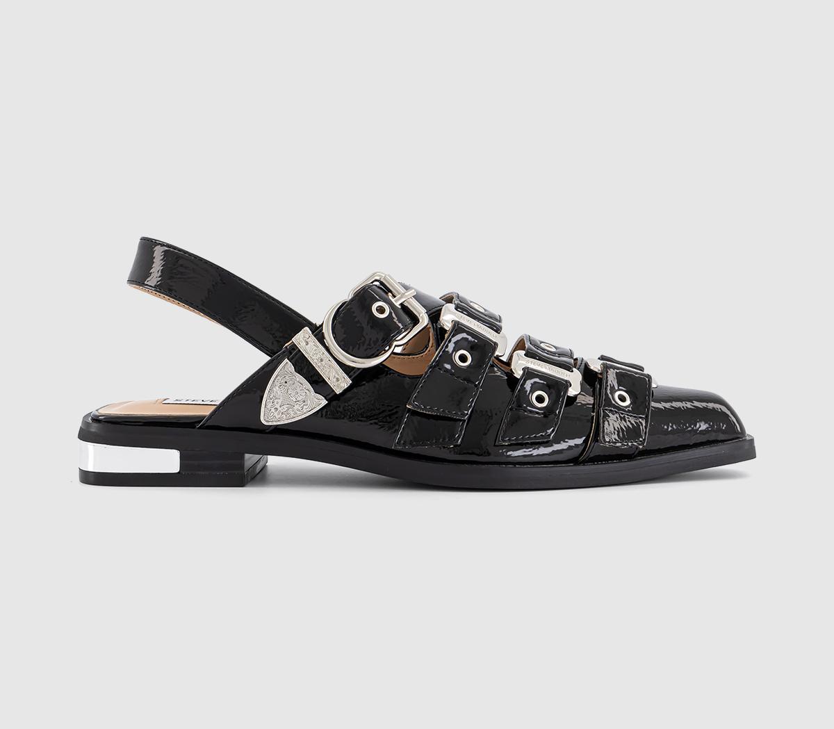 Steve Madden Womens Ladies Black Leather Gari Triple Buckle Slingback Sandals, 7