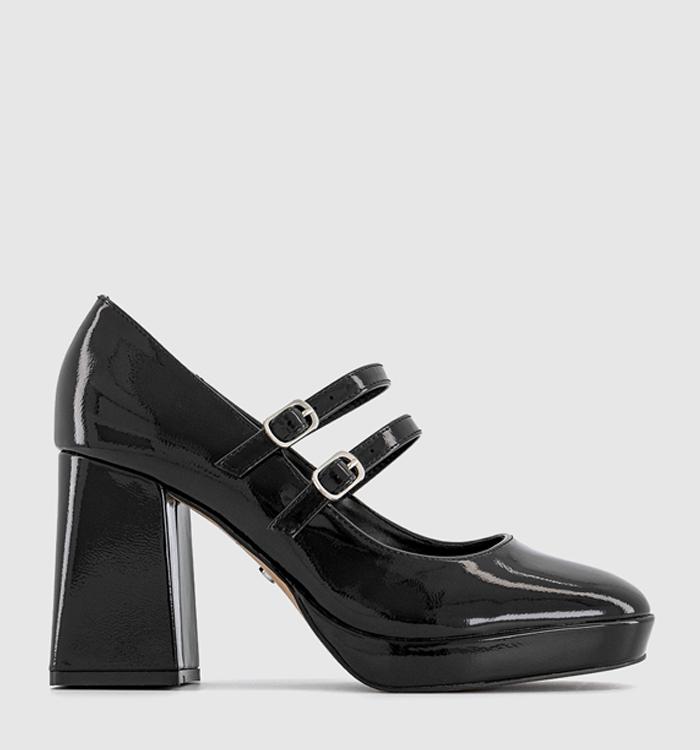 OFFICE Heroic Double Strap Mary Jane Platform Heels Black Patent