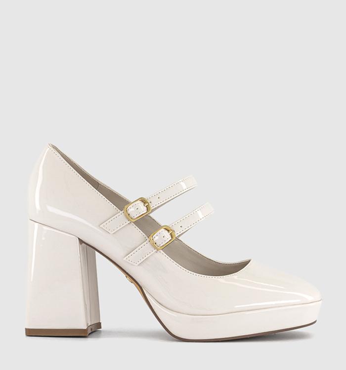 OFFICE Heroic Double Strap Mary Jane Platform Heels Cream Patent