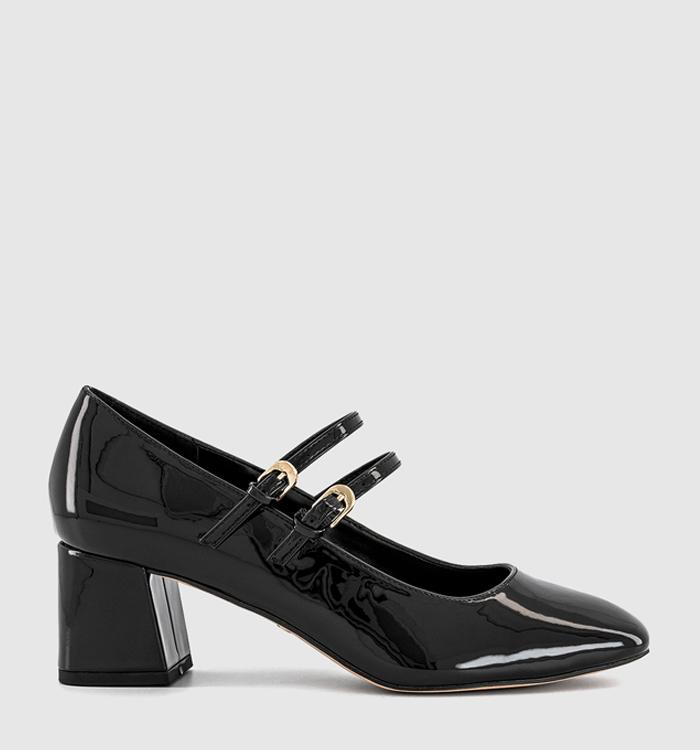 OFFICE Madeleine Two Strap Block Mary Jane Heels Black