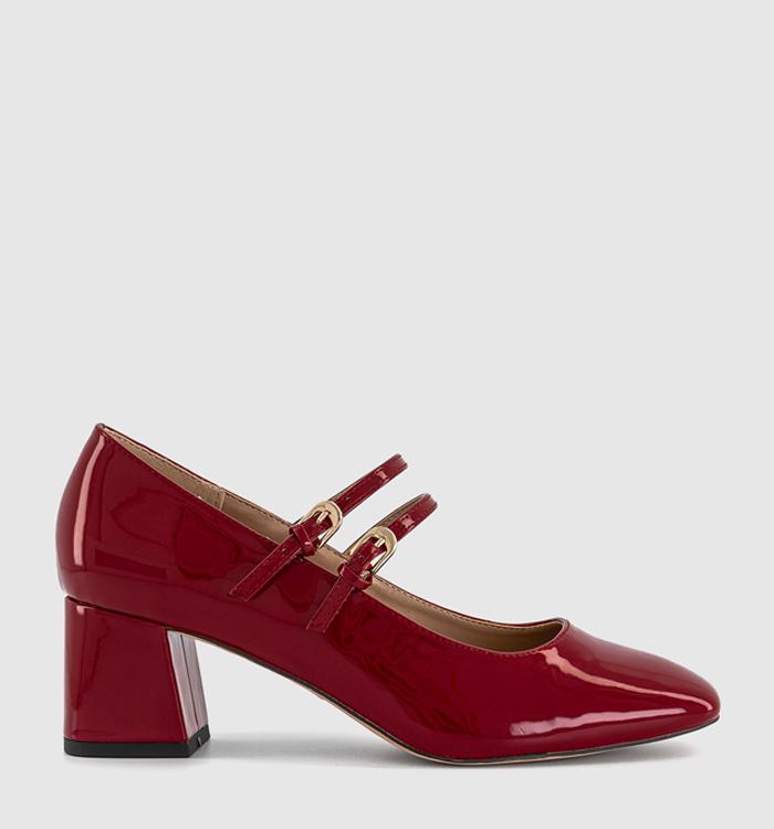 OFFICE Madeleine Two Strap Block Mary Jane Heels Red