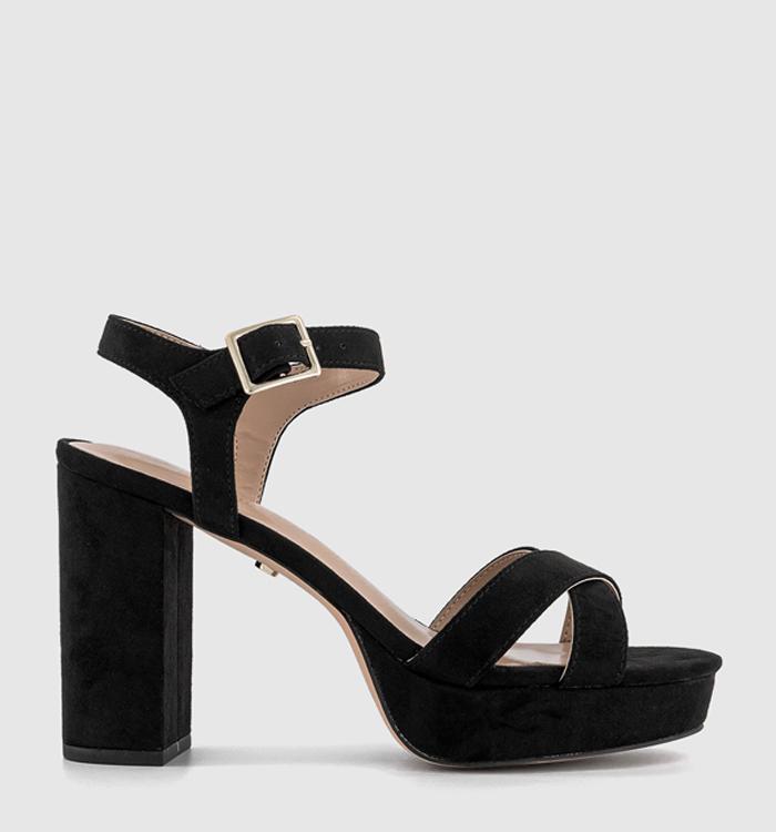 OFFICE Honor Cross Over Platform Block Heel Sandals Black