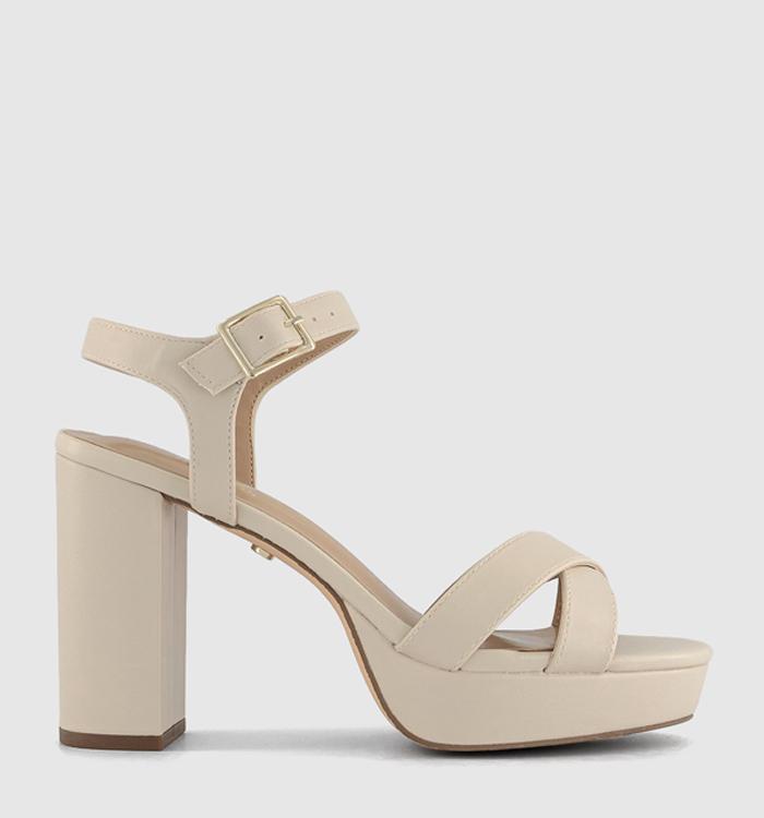 OFFICE Honor Cross Over Platform Block Heel Sandals Cream