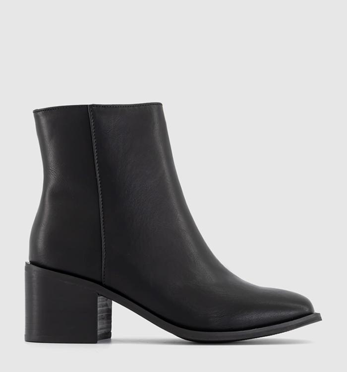 OFFICE Abi Mid Heel Square Toe Block Heel Ankle Boots Black
