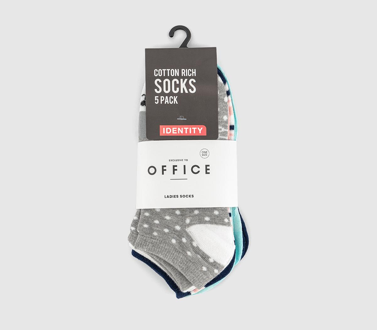 OFFICE Novelty Trainer Liner Socks 5 Pack OFFICE Novelty Trainer Liner Socks 5 Pack Multi
