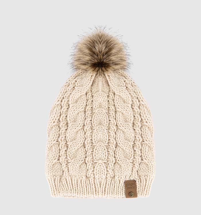 OFFICE Knitted Pom Pom Beanie Beige