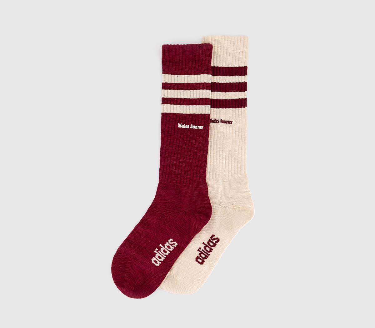 Adidas Consortium Wales Bonner 3-Stripe Socks Wonder White Collegiate Burgundy Fabric, XS