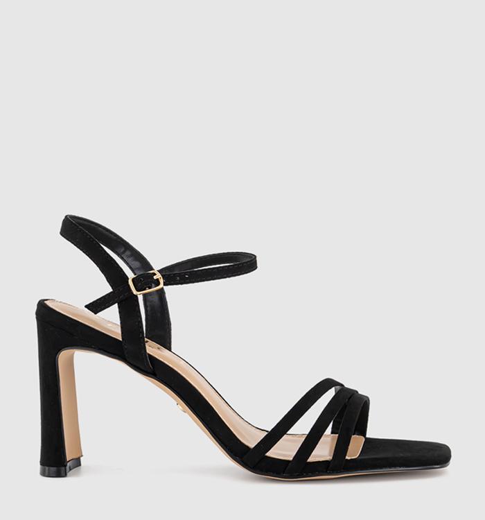 OFFICE Honey Strappy Heeled Sandals Black Faux Suede