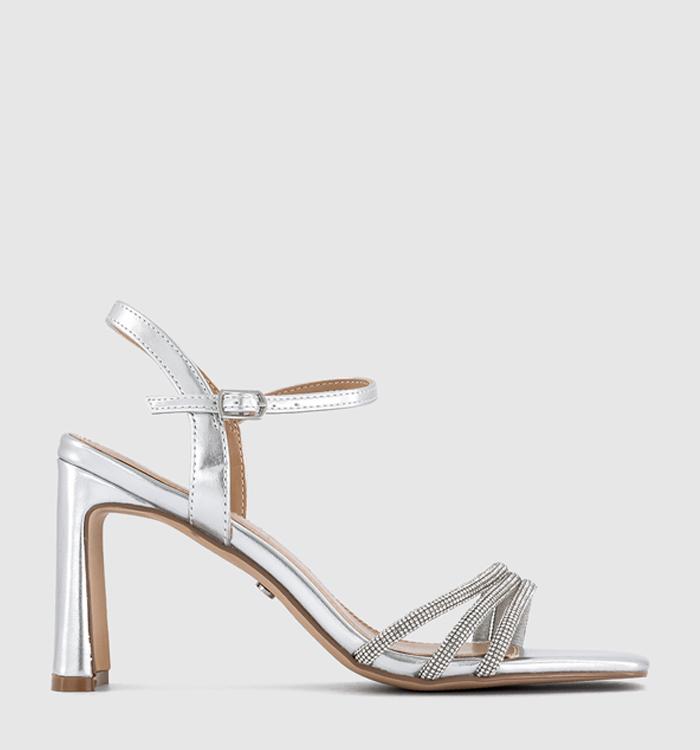 OFFICE Honey Strappy Heeled Sandals Silver Embellished