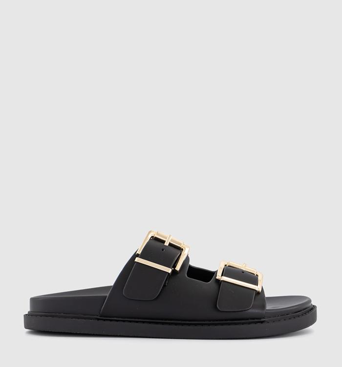 OFFICE Shae Double Buckle Footbed Sliders Black